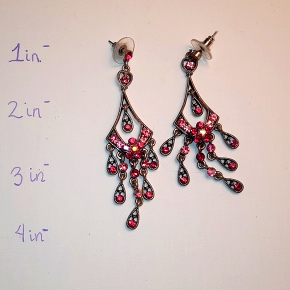 Jewelry - Pink dangle rhinestone earrings silver tone